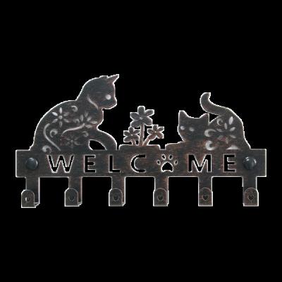 China Viable New Arrival Metal Animal Metal Cat Dog Key Wall Key Black Bronze Iron Hangs Holder Rack for sale