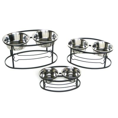 China Wholesale Automatic Metal Dog Oval Double Wrought Iron Bone Pet Bowl Stand Holder for sale