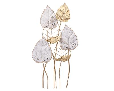 China Traditional Luxury Gold Leaf Metal Leaves Design Wall Hanging Art Home Decor 3D Wall Sculpture for sale