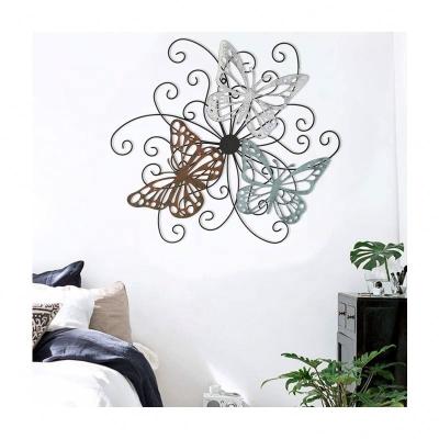 China Metal Traditional Home Decorative Butterfly Flower Scrolled Design Urban Wall Art Decor for sale