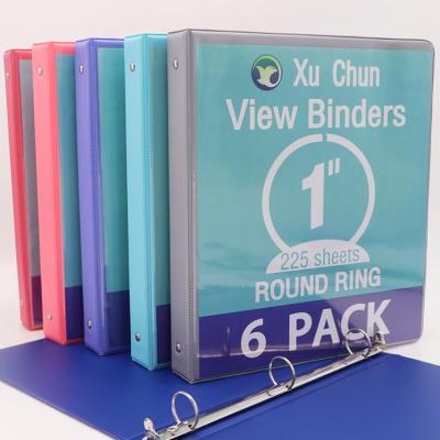 China School Stationery Office Supplies3 Ring View Binders 1 Inch Round Ring, Clear View Customizable Cover, Assorted Colors Customize Logo Folder PVC for sale