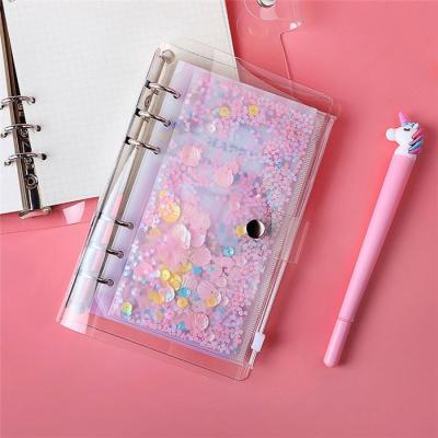 China Transparent Mini Planner Cover A5/A6/A7 Planner Folder PVC 6 Metal Transparent Colorful Ring Binder With Pink Pattern Zipper Bag Notebook Folder for sale