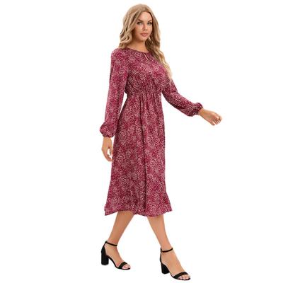 China Samden Breathable Print Belted Side Split Shirt Dress Women Long Sheath Office Ladies Dresses High Waist Long Dress 2022 Elegant for sale