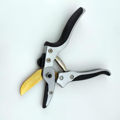 China Anti-Slip Handle Pruner Cutting Bypass Aluminum Metal Handle Hand Grape Tree Pruner Shears Steel Scissors for sale