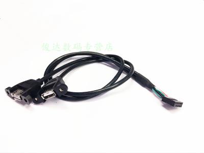 China 30cm Motherboard Internal 9pin Pitch 2.54mm to Dual Port USB 2.0 A Female Screw Lock Panel Mount Cable for sale