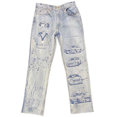 China Xiaoxin Breathable Custom Wash Denim Light Blue Pants For Men Fashion Youth Boy Digital Print Cartoon Design Mens Jeans 100%Cotton for sale