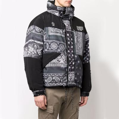 China OEM Paisley Brand Design Brand Design Breathable Full Winter Loose Logo Loose Plus Size Puff Jacket Print For Men for sale