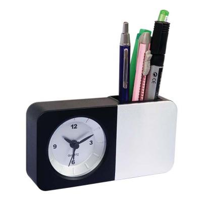 China Antique Pen Holder Clock Desk Style Aluminum Metal Aluminum Alarm Clock for sale