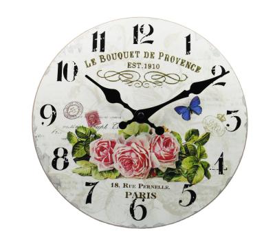 China Antique Flower Wooden Wall Clock PARIS Style Retro Color Wall Clock for sale