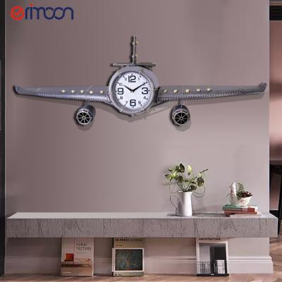 China Creative Retro Iron Art Decoration Aircraft Wall Clock Living Room Decorative Art Clock European American Industrial Style for sale