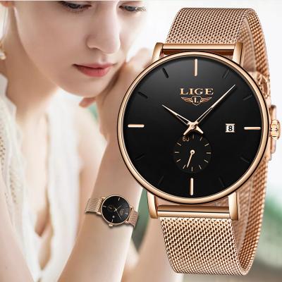 China Luxury Simplicity Metal Mesh Water Resistant LIGE Women Classic Quartz Watch For Lady Casual Fashion Clock Watches Relogio Feminino Montre Femme for sale