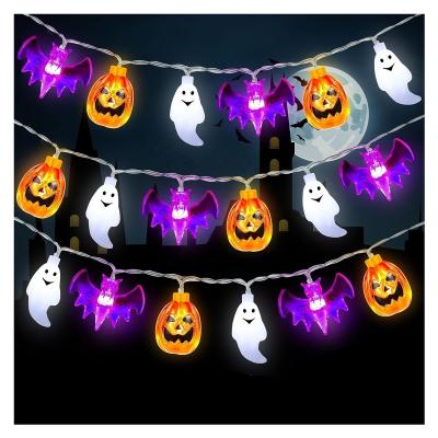 China Halloween Party Holiday Lights 20FT 30 LED, Battery Operated 3D Pumpkin Bat Ghost Halloween String Lights Timer, 8