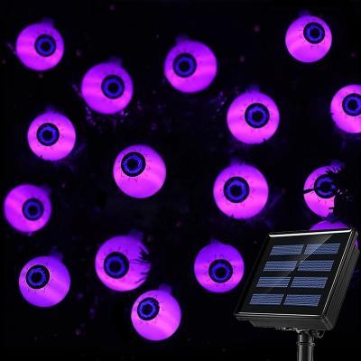 China Halloween Party Holiday 40 LED Large Eyeball Solar Purple Lights, 8 Modes Solar Halloween String Lights for Halloween Decorations, Waterproof for sale