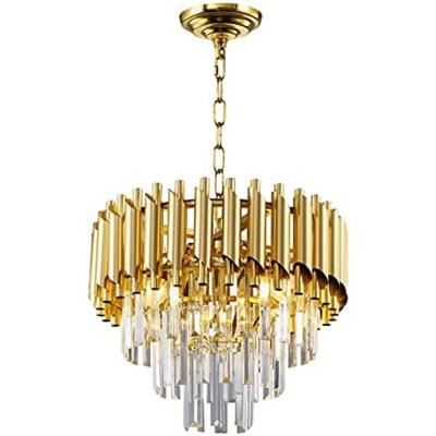 China American Gold Crystal Hanging Light 2-Tiers Crystal Contemporary Style Round Chandelier for Living Room Dining Room Kitchen Island for sale