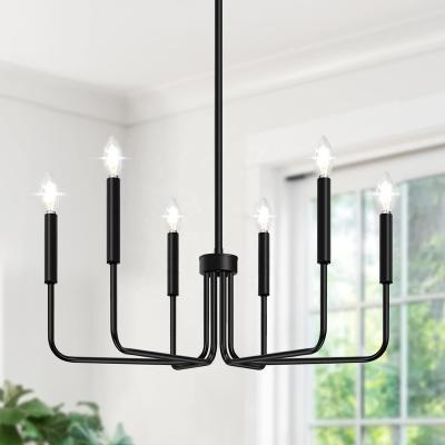 China Modern Black Chandelier, 6-Light Rustic Industrial Farmhouse Hanging Light Fixture Modern Chandelier for Bedroom, Foyer and Living for sale