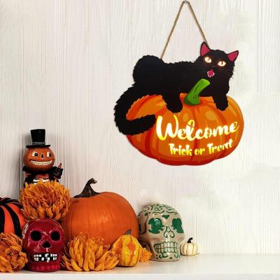 China Pumpkin Wooden Door Pendants DIY Halloween LED Party Holiday Halloween Hangings Gifts Wooden Holiday Atmosphere Lights Party Decorations for sale