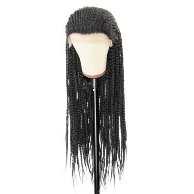 China High Quality Silky Straight Wave Lace Headband Wigs Micro Box Cornrow Synthetic Cornrows Long Lace Frontal Wig African Braided Full Lace Wig for sale