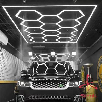 China Workshop/Garage/Barbershops/Gym/Office/Supermarket Customizable Led Garage Light Hexagonal Work Hanging Details Light AC90-260V Car Beauty Shop Light for sale