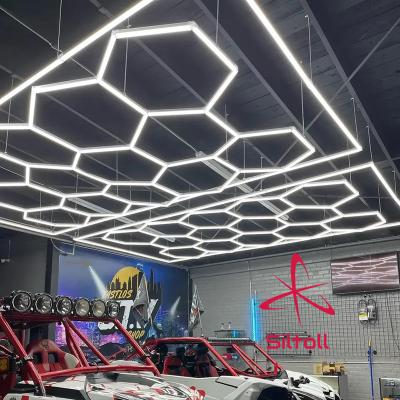 China Workshop/Garage/Barbershops/Gym/Office/Supermarket High Lightness Hexagon Garage Auto Care Car Wash Workshop Lighting Honeycomb Led for sale