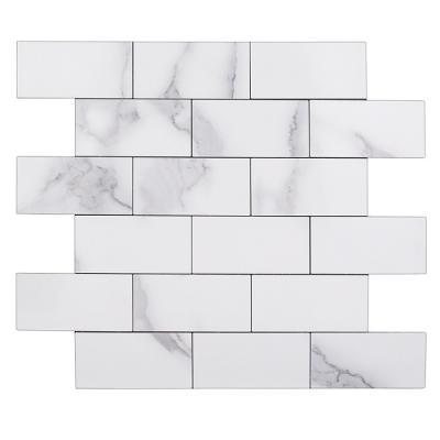 China 12*12inch White Marble Wooden Parquet Home Decorative Waterproof Stick and Go Wall Slab Backsplash Peel and Stick Mosaics for sale