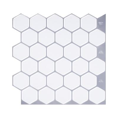 China White Waterproof 3d Effect Hexagon Peel And Stick Backsplash Tile Wall Tile Sticker Waterproof For Bathroom for sale