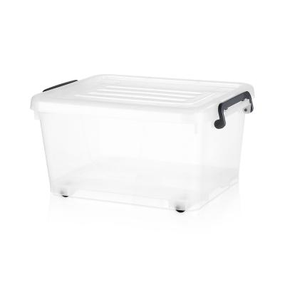 China Huasu Stocked Customized 35 L 50L 60 Liter Plastic Clear Storage Box With Lid for sale