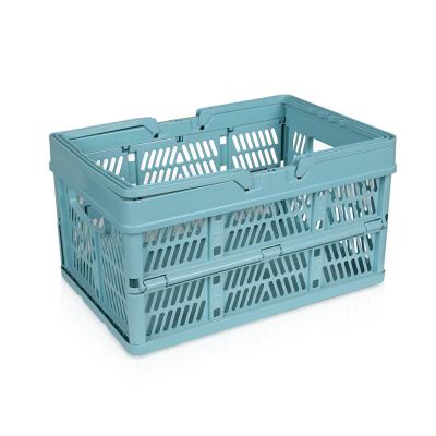 China Black Pink Blue Green PP Plastic Stocked Folding Basket With Handle for sale