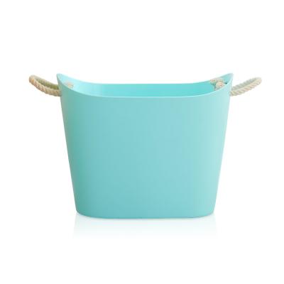 China Blue Novelty Small Corner Rope Design Small Laundry Stacking Basket With Handles for sale