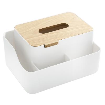 China Modern Newly Designed Multifunctional Wooden Plastic Tissue Box for sale