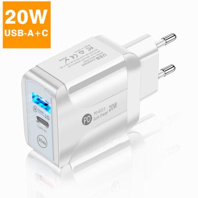 China Type-C Dual Port High Speed ​​Charging Palladium USB A Quick Charger QC 3.0 Usb C Fast Charger Original Us/EU/uk Mobile Phone Wall 20w Charger for sale