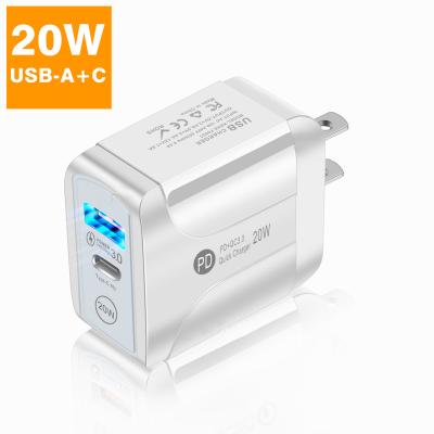 China Mobile Phone For iPhone QC3.0 Quick Home Charger 20W Palladium USB C Type-C TRAVEL With Blue LED Light Super Fast Charger Dual USB Wall Charger for sale