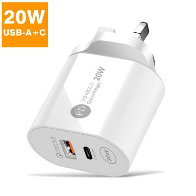 China New Arrivals Mobile Phone US EU R-U Plug Pin 20W Palladium Fast Charger Type C USB-C Palladium Adapter USB A Wall Charging For iphone 13 14 samsung s23 for sale