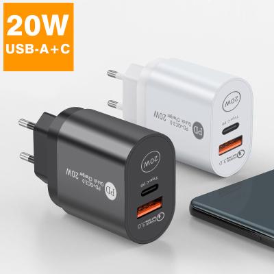 China Mobile Phone New Arrival 20w Dual Type 2 Port Usb C A Plug PD 5v 2A US Eu UK Fast Fast USB Wall Charging Adapter For Mobile Phone Charger for sale