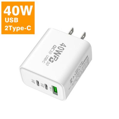 China Mobile Phone 40W Type-C + Dual Port Dual USB Charger 3 Adapter Palladium Dual C Socket and One Wall Charger Multi USB C Port Fast Charger for sale