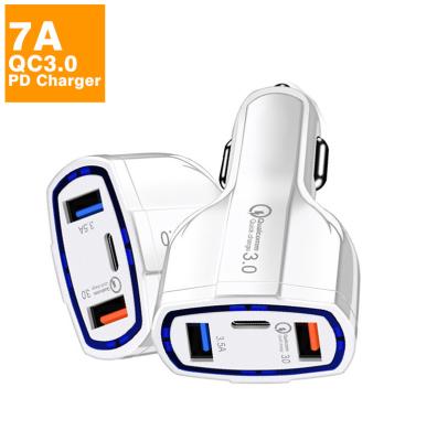 China Mobile Phone Car Charger Dual USB 7A QC3.0 Adapter Cigarette Lighter LED Voltmeter For All Mobile Phone Charger Smart Car Charger With Type C for sale