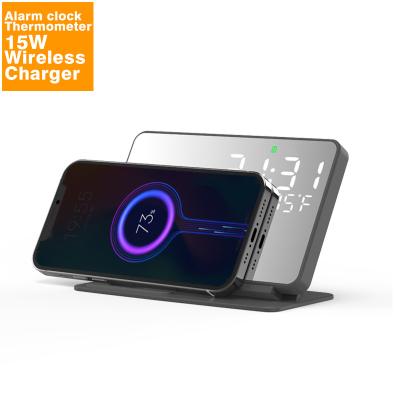 China 2in1 Azon Best Selling Innovation Wireless Clock Digital Display Fast Charger 15W Qi Wireless Charger 2023 AM Radio PowerBank With Thermometer for sale