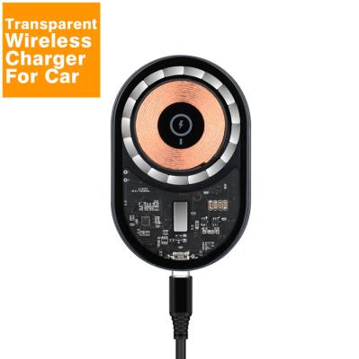 China Wireless Charger For Car Mobile Phone Holder Air Vent Mount Phone Holder QI15W Car Charger Wholesale Transparent Fast Charging Wireless Magnetism For 14 for sale