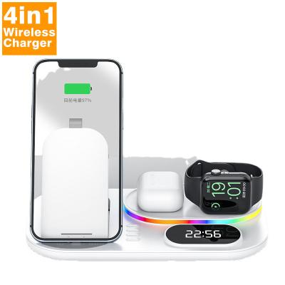 China 4in1 Wireless Charger Point 4 in 1 Bracket Wireless Charger Dock Station Fast Charging Stand with 4 USB Port Clock for AirPods Galaxy Watch 4 5 for sale