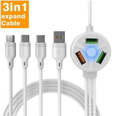 China New Arrivals 6in1 MP3/MP4 Player Type C Fast Cable For Samsung Unique Design 3USB Mobile Charger Cable For iPhone USB Dock for sale