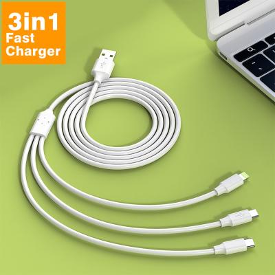 China MP3/MP4 Multi Player Extended Data Cable 3A 4Ft 3.3ft 3 Plug Pin Ports Fast Charging Cord Cable For Micro Usb Phone PVC Type-C In 1 for sale