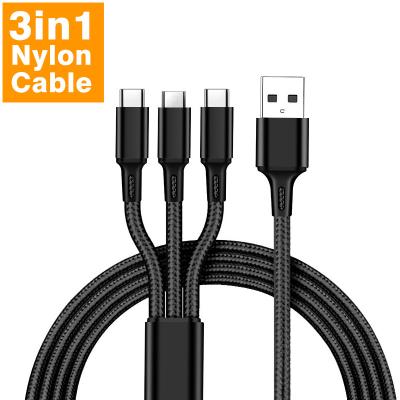 China MP3/MP4 Player 3 in 1 Micro USB Type C Charger Nylon Cable Usb C Cord Multi Left Mobile Phone Multi Charging Wire For iPhone Type-C for sale