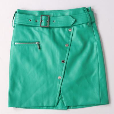 China Stockpapa Viable 2021 Running Fresh Fashion Zipper Lady PU Shorts Women Green Skirts Wholesale for sale