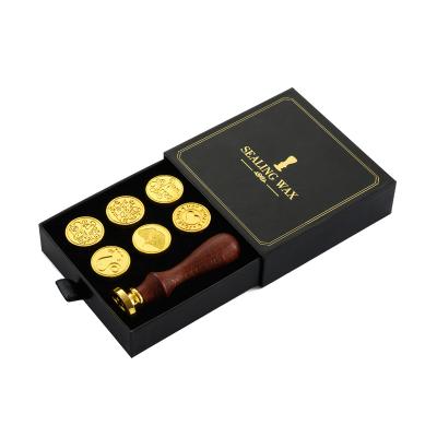 China Custom Wooden Wedding Invitation Decoration Wood Box or Cardboard Handle Wax Seal Stamp Brass Set for sale