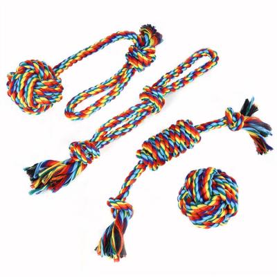 China Wholesale Viable Chew Toy Dog Clean Teeth Colorful Pet Knot Toy Four Pack Pet Cotton Rope Knot Chew Toy for sale