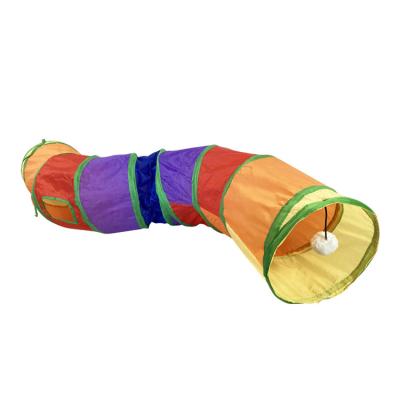 China Hot Selling Viable Rainbow Color S-Shaped Cat Tunnel House With Ball Customized Pet Training Interactive Pet Toy Collapsible Cat Tunnel for sale