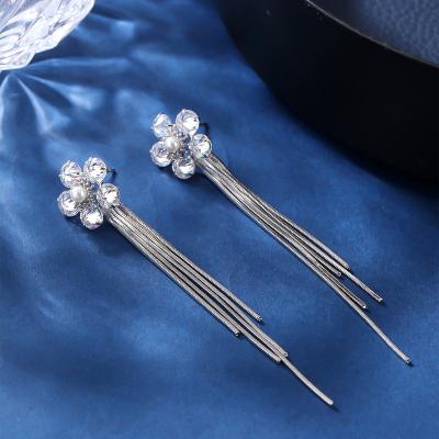 China Fashion Romantic Retro Long Pearl Liperi Liying Earrings Temperament S925 Tassel Needle Flower Dangle Silver Earrings For Women for sale