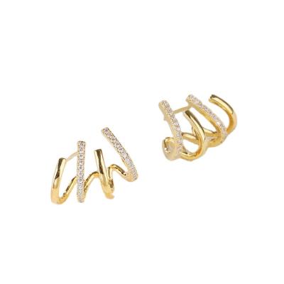 China Meixun earrings Internet celebrity FASHIONABLE temperament, niche design, unique Korean version, personalized four-fork diamond-set, exquisite for sale