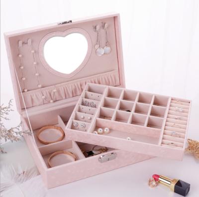 China Manufacturer Customized Double-Layer Cosmetic Box Hand Jewelry Bag Fashionable Heart-Shaped Wooden Leather Storage Box Jewelry Box for sale