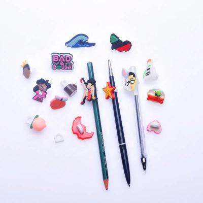 China 1000pcs/lot Wholesale Custom CLASSIC Cartoon Character Pencil Toppers Covers PVC Charms For Drinking Straw Promotional Gift for sale