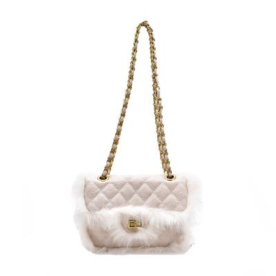 China Lady Fashion Female Fur Bags Women Diamond Lattice Twist Lock Small Purses Winter Trendy Chain Cross - Body Messenger Bag Plush Handbags for sale